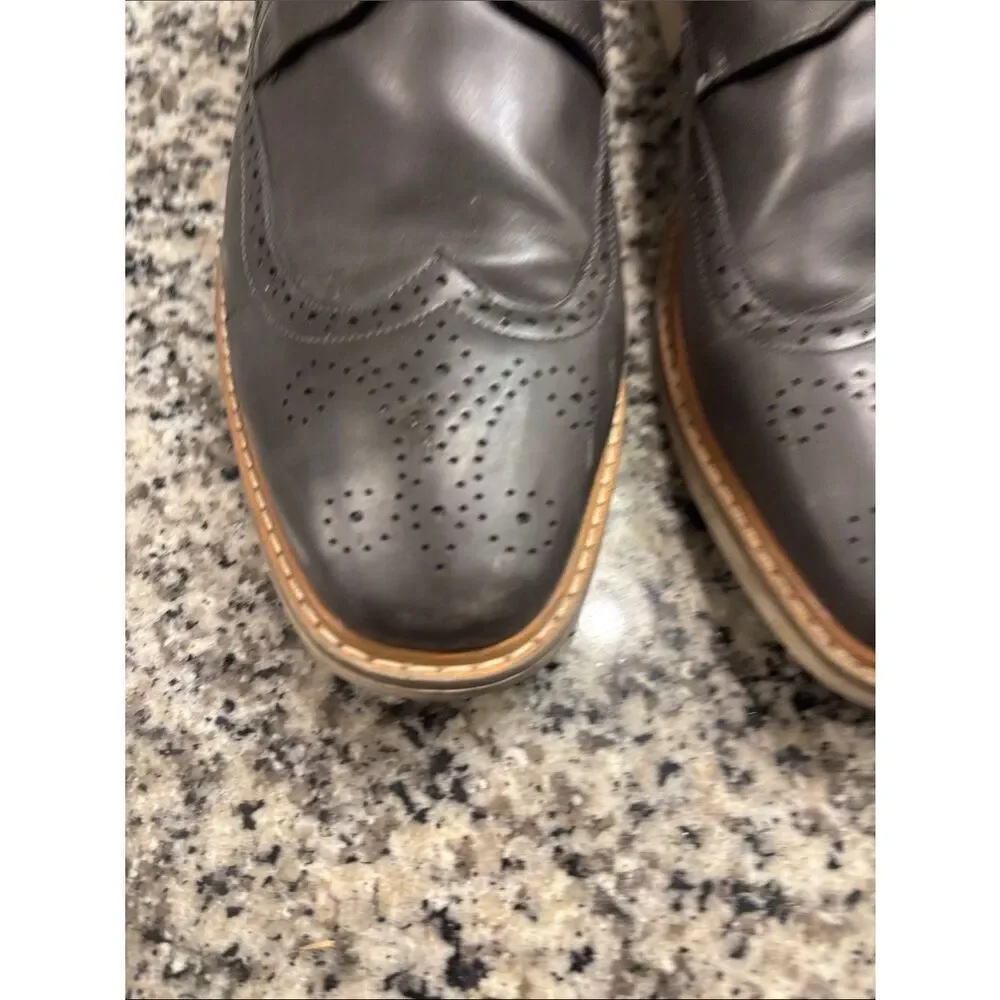 Unlisted by Kenneth Cole Men's Black Leather Wingtip Oxfords with Tan Welt